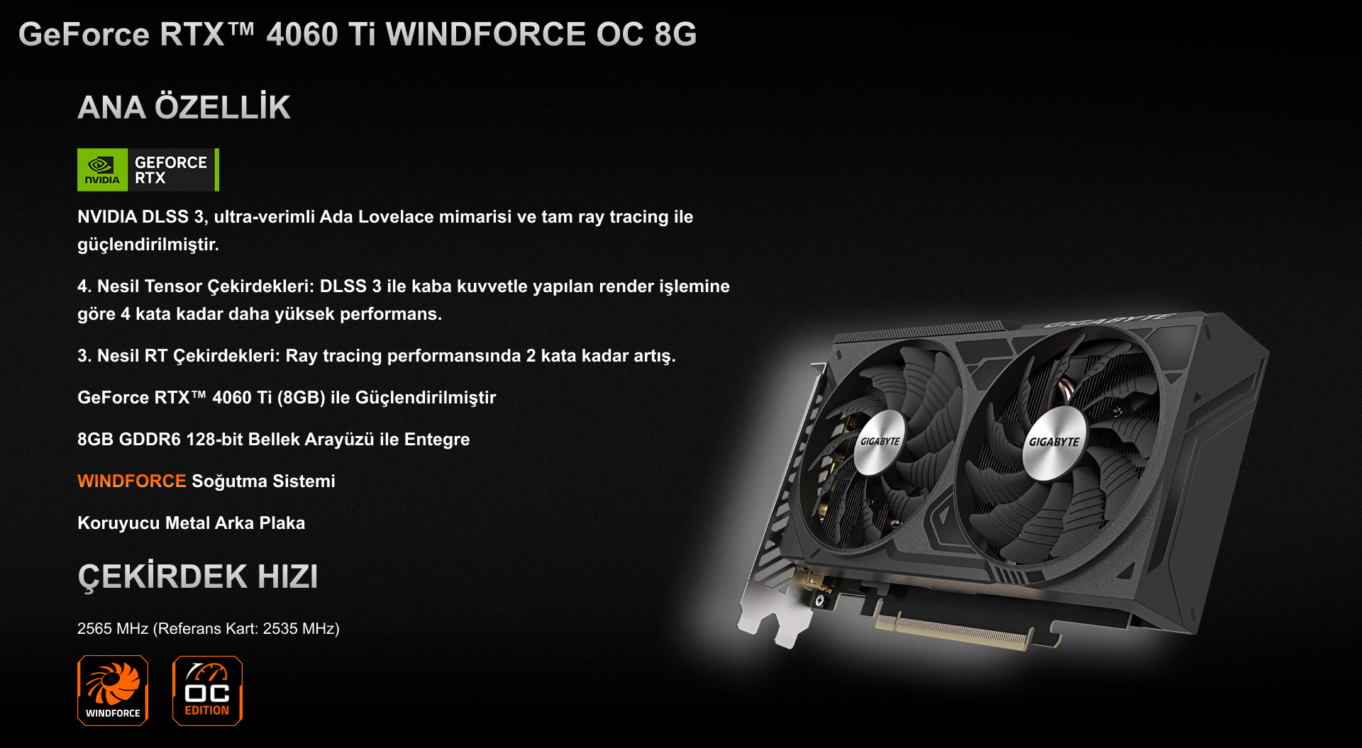 Gigabyte GeForce RTX 4060 Ti Windforce OC 8GB GDDR6 DLSS 3